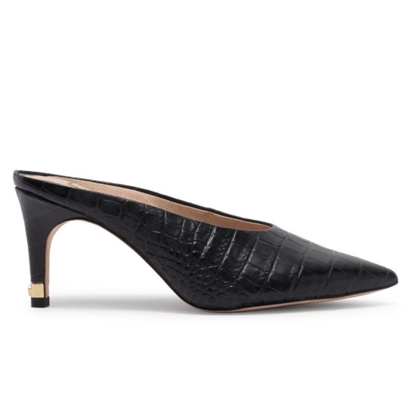 LOUISE ET CIE Karas Black Leather Embossed Pointed Toe Mule 7.5 EUC Worn 1x $139 - Picture 1 of 12